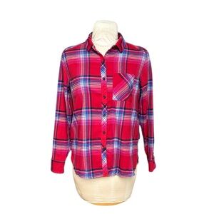 Orvis Women’s Patriotic‎ Button Down Flannel Shirt Outdoors Red White Blue L